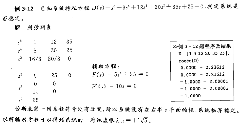 存在全为 $0$ 的行时劳斯表的计算(82页 例3-12) 存在全为 $0$ 的行时劳斯表的计算(82页 例3-12)